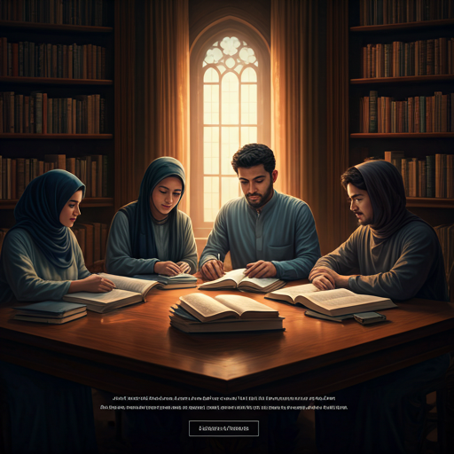Students studying together in a scholarly library.